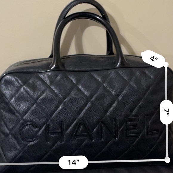 💯AUTH CHANEL LOGO SPELL OUT QUILTED CAVIAR MATALESE BOSTON BAG BLACK MEDIUM EUC - Picture 11 of 15